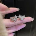 Korean style silver star ear clips with sparkling zircons for non-pierced ears - Star Meteor Style / 1 Pair Pack / Silver