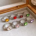 Exquisite vintage silver open rings with colorful square rhinestones for women - 8-Piece Set / Silver (8-Piece Set)