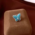 Exquisite butterfly ear cuff with blue beads and marquise zircon on a velvet box - Butterfly Tassel Ear Cuff (HE34101) / Single Piece / Silver/Blue