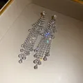 Exquisite long silver needle tassel earrings encrusted with sparkling rhinestones for women. - Style 65# S925 Silver Pin Silver Liquid Metal Long Studs