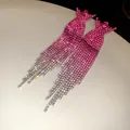 Macro detail of elegant pink gradient rhinestone tassel earrings with a sparkling finish - Tassel Style (5#) / Pink