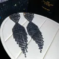 Close-up of sparkling black rhinestone tassel earrings with a heart-shaped top design. - 23# Silver Needle - Gun Black