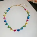 Exquisito collar de cristales en forma de corazón con vibrantes dijes estilo dopamina - Estilo Corto / Multicolor