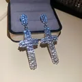 Luxury silver-toned cross earrings encrusted with sparkling rhinestones in a gift box - 34# Silver Earring Post - Blue