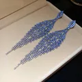 Elegant long blue rhinestone tassel drop earrings with hypoallergenic silver needles - 41# Silver Needle - Blue