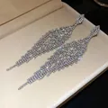 Elegant silver-toned long rhinestone tassel dangling earrings for women with heavy craftsmanship - Style 45# S925 Silver Pin Silver Layered Texture Studs