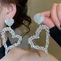 Stunning oversized heart drop earrings encrusted with shimmering multi-color rhinestones - 74# Silver Needle - Sparkling Rhinestone Cluster