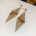 Elegant silver needle tassel earrings with dazzling rhinestones in polished gold finish - Gold Plated Tassel (75#) / Gold