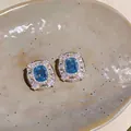 Close-up of elegant French palace style earrings featuring blue and pink rhinestones - Silver Needle / Gold-Blue
