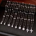 Eleganti collane di perle in stile francese con ciondoli in zircone su vassoio - Serie di Collane Perla Zirconia