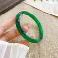 Elegant translucent green chalcedony bangle bracelet in minimalist New Chinese style - Style 3
