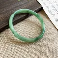 Elegant green chalcedony bangle with unique light mottling in New Chinese style - Style 7