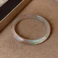 Elegant chalcedony bangle with unique orange and green floral patterns in a SKU view. - Style 12