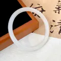 Elegant white chalcedony bangle bracelet in a minimalist new Chinese style design - Style 25