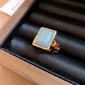 Luxurious 18k gold plated rectangular stone open ring displayed in a black velvet jewelry box - Square Style (HR3661) / Gold