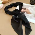 Elegant black chiffon scarf necklace with a central rose flower for a minimalist look - Two-Piece Set / Black