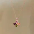 Close-up of elegant palace style flower pendant necklace with colorful teardrop zircons. - Rose Gold-Colorful