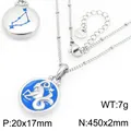 Collar con colgante de Capricornio en acero inoxidable plateado y esmalte azul - Capricornio (KN301487-GC)