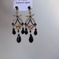 Elegant silver needle chandelier earrings with black faceted beads and champagne crystals - Style 1 (HE13633-1) / Coffee Gold-Black