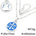 Collar con colgante del zodiaco Libra en esmalte azul y acero con cadena de bolas ajustable - Libra (KN301495-GC)