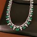 Exquisite palace style necklace with oval green stones and colorful enamel accents - Necklace - Silver - Green