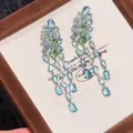 Elegant long tassel earrings with light blue and green faceted glass beads - No.23 925 Silver Needle Blue
