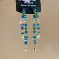 Exquisite colorful geometric glass bead tassel earrings with hypoallergenic silver needle posts - 24# Silver Needle - Blue - Green - Yellow