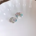 Elegant silver-toned stud earrings with colorful geometric faceted crystal glass beads - 53# Earring - Silver - Pink - Blue - Green