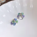 Geometric faceted bead cluster stud earrings with colorful glass crystals in silver finish - 54# Earring - Silver - Blue - Green - Purple
