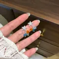 Bohemian star stud earrings adorned with colorful faceted glass beads for a chic look - 57# Silver Needle - Silver - Blue - Orange