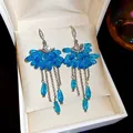 Elegant blue glass bead tassel earrings with silver needle hooks in a gift box - 62# Silver Needle - Silver - Blue
