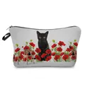 Artistic toiletry bag featuring a black cat print among vibrant red poppy flowers - Black Cat and Red Poppies (hz1305)