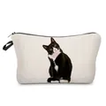Detailed close-up of a cute tuxedo cat print on a minimalist white canvas makeup bag - Realistic Tuxedo Cat (hz1306)