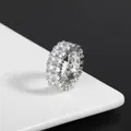 Luxe hiphop ring met dubbele rij zirkonia en zilveren afwerking voor herenmode - Platina / Maat 8