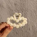 Elegant heart-shaped pearl hair claw clip for women's bun hairstyles, white finish. - 03# (approx. 8cm)