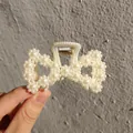 Elegant creamy white pearl-studded bow hair claw clip for women's sophisticated hairstyling - Bow Petal Shape(06#) / Approx. 8cm