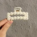 Elegant white pearl hair claw clip with floral pattern design for women's hair styling - Parallel Small Flowers Style(07#) / Approx. 8cm