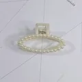 Elegant cream faux pearl hair claw clip for women's daily updo hairstyles and accessories - Oval Open Ring Style(12#) / Approx. 8cm