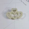Elegant cream-colored double heart hair claw clip embellished with glossy faux pearls - Double Heart Hollow Style(2#) / Approx. 8cm