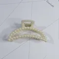 Elegant cream white pearl hair claw clip accessory for women's French twist hairstyles - Circular Arc Surface Style(6#) / Approx. 8cm