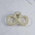 Elegant bow-shaped pearl hair claw clip with a cream white finish for hair styling. - Bowknot Style (8#) / Approx. 8cm