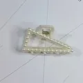 Elegant cream triangular hair claw clip fully decorated with white imitation pearls for women - Triangle Hollow Style(10#) / Approx. 8cm