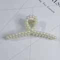 Elegant ivory white pearl hair claw clip for women's hair styling and fashion accessories - Large Single Layer Ribbon Style(59#) / Approx 11cm