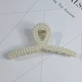 Elegant white pearl hair claw clip with large shark clip design for women - Large Double Layer Ribbon Style(60#) / Approx 11cm