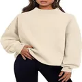 Detail eines cremefarbenen Damen-Sweatshirts mit Stehkragen und lockerem, weichem Sitz. - S / Aprikose