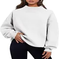 Detailansicht eines dicken weißen Fleece-Sweatshirts für Damen mit lockerer Passform - S / Weiß