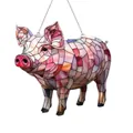 Close-up detail of a colorful stained glass pig suncatcher with intricate mosaic patterns. - 15*15*0.2 / Pink Mosaic Pig (5)