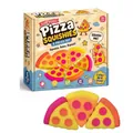 Detailed view of the colorful slow rising pizza squishy set featuring three slices and packaging - Pizza Squishy 6-Piece Set / Color Box