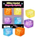 Colorful glitter crystal squishy cubes for stress relief shown in packaging and loose - Square Squishy with Gold Glitter 3.5cm-4pcs / Color Box