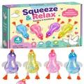 Detailed view of the 4-pack colorful duck squishy stress relief fidget toys set - Duck Paradise Squishy 4-Piece Set / Color Box